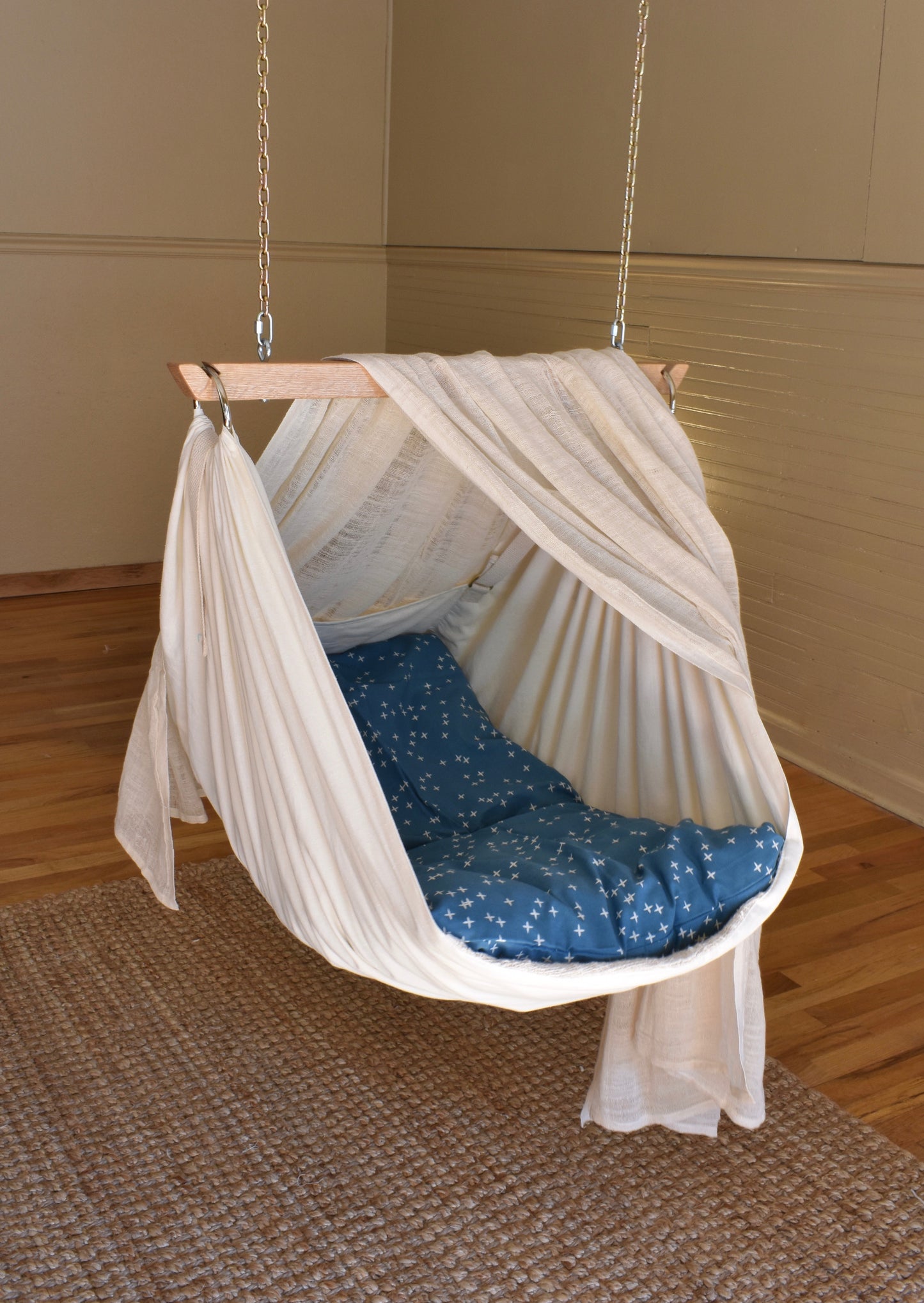 Adjustable Baby Swing, Natural, Organic, Toddler, Baby Hammock, Hammock Chair, Sensory Swing, Organic Cotton Teal Sheet Included