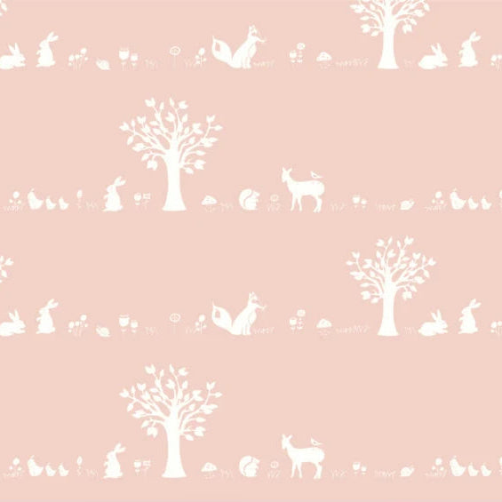 Lunalay Organic Cotton Mattress Cover - Woodland Creatures Blush