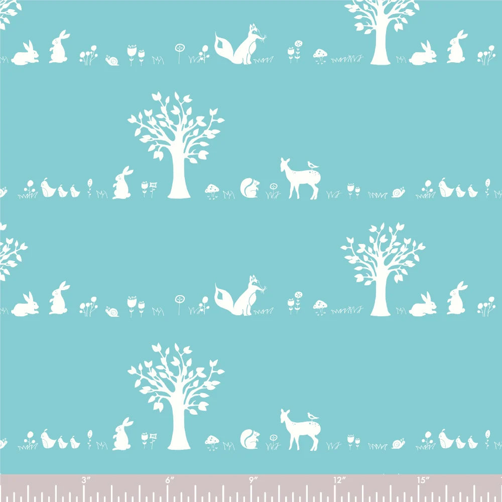 Lunalay Organic Cotton Mattress Cover - Woodland Creatures Aqua