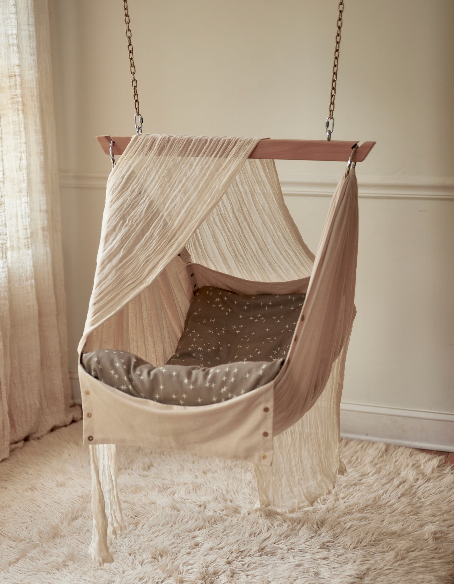 Adjustable Baby Swing, Natural, Organic, Toddler, Baby Hammock, Hammock Chair, Sensory Swing, Organic Cotton Starry Grey Sheet Included