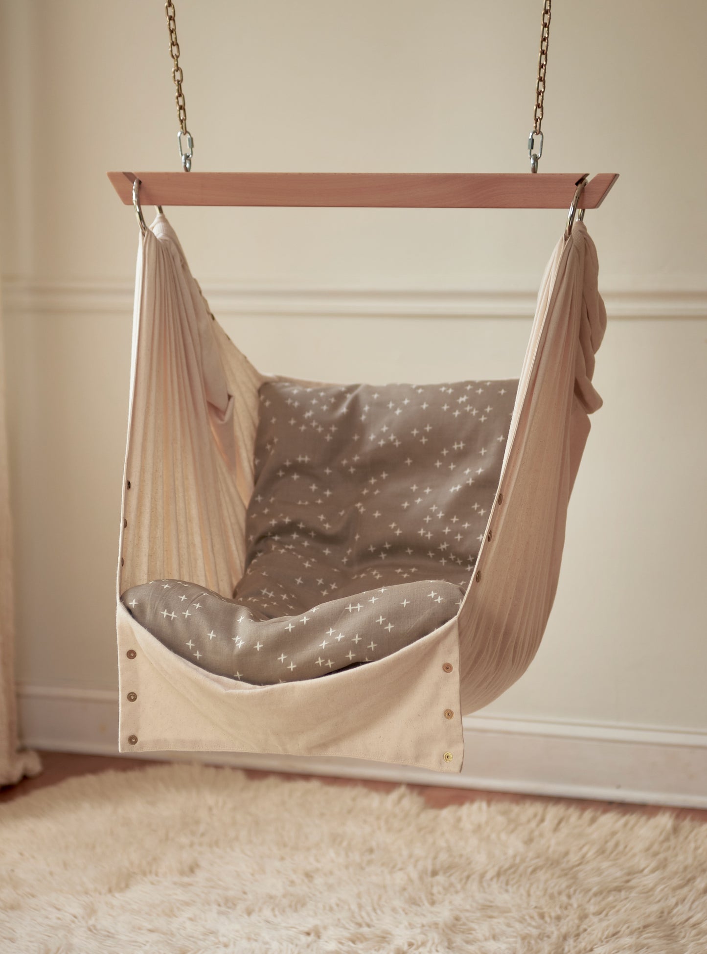 Adjustable Baby Swing, Natural, Organic, Toddler, Baby Hammock, Hammock Chair, Sensory Swing, Organic Cotton Starry Grey Sheet Included