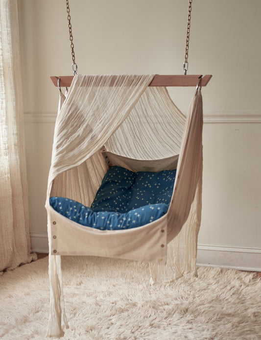 Adjustable Baby Swing, Natural, Organic, Toddler, Baby Hammock, Hammock Chair, Sensory Swing, Organic Cotton Teal Sheet Included